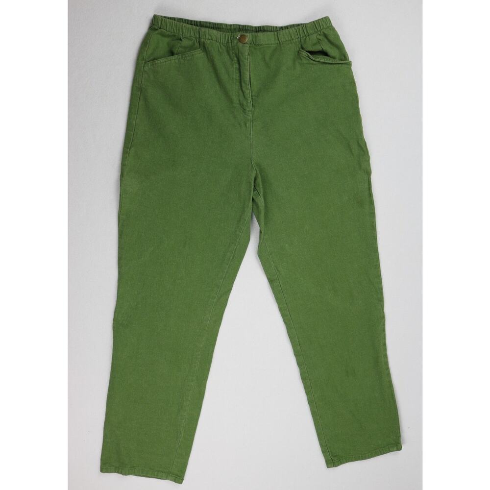 Vintage Blair Green High Waist Elastic Pants Women 12P Petites Straight Leg